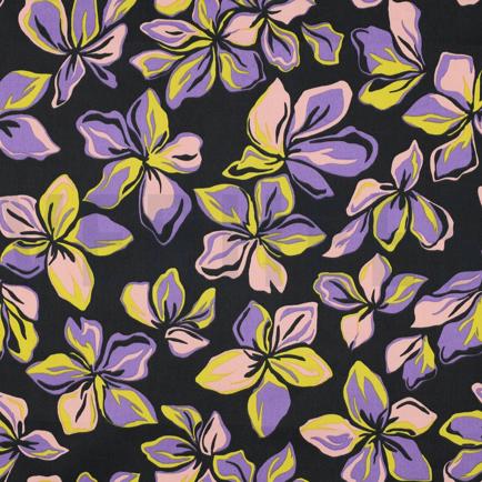 KATOEN SATIJN BLOEMEN ZWART (hover)