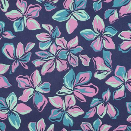 KATOEN SATIJN BLOEMEN MARINEBLAUW (hover)