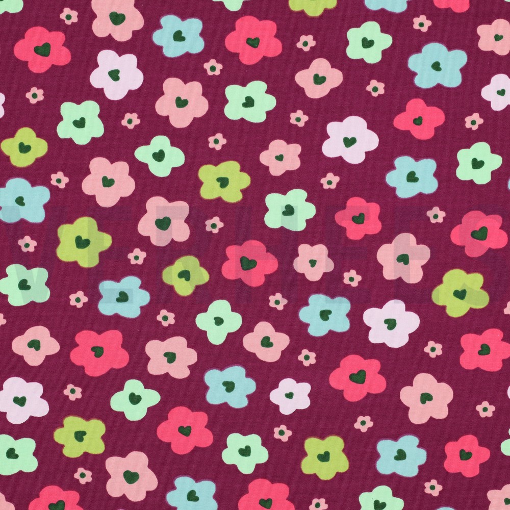 FRENCH TERRY ABSTRACTE BLOEMEN BORDEAUX