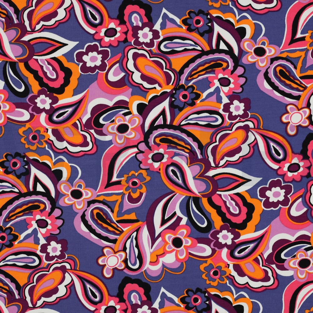 FRENCH TERRY BLUMEN MARINEBLAU