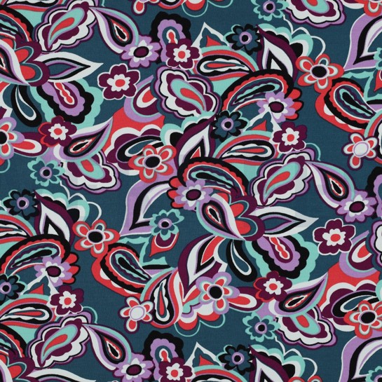 FRENCH TERRY BLOEMEN PETROL #7