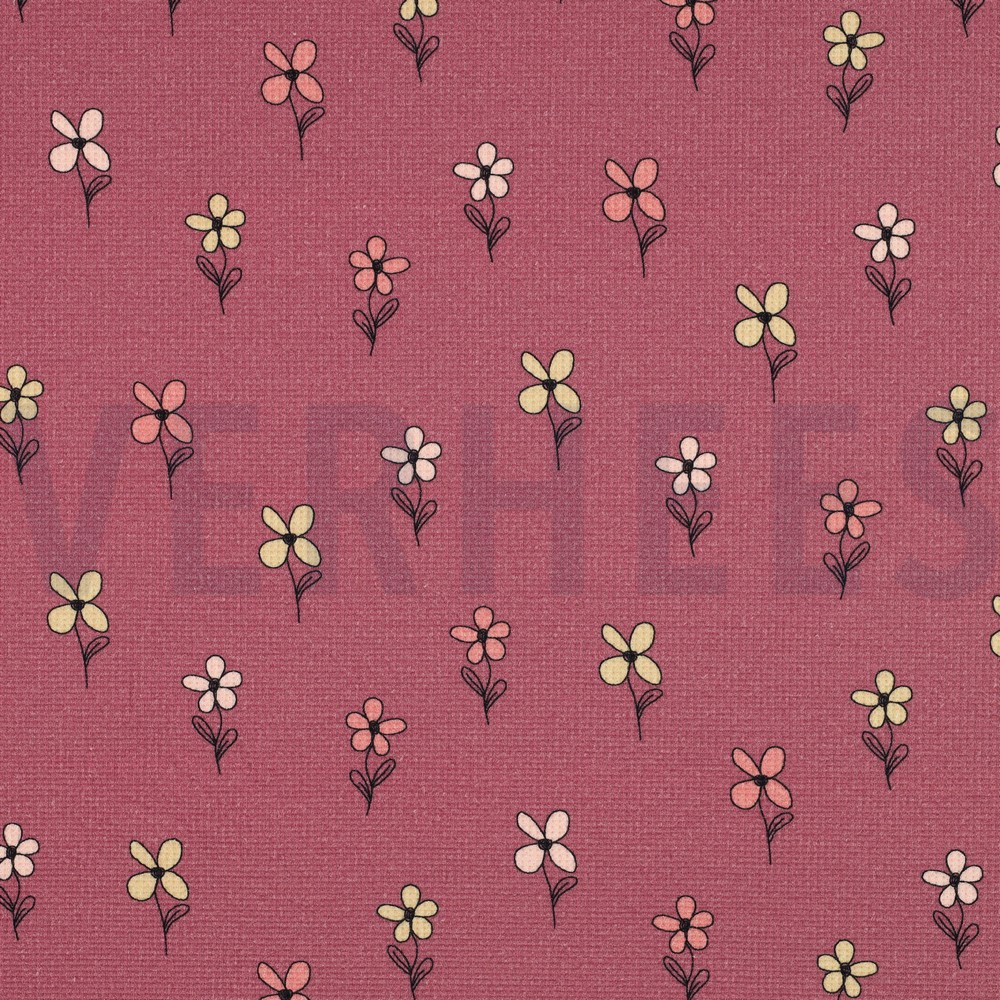 JERSEY GAUFRÉ FLEURS BORDEAUX