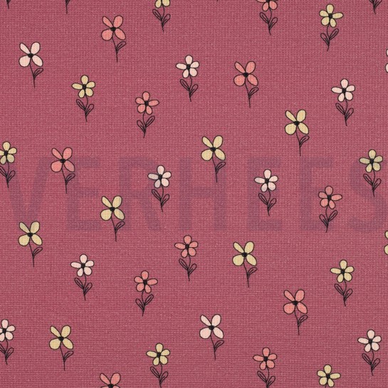 WAFELJERSEY BLOEMEN BORDEAUXROOD #7