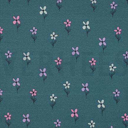 JERSEY GAUFRÉ FLEURS PÉTROLE (hover)