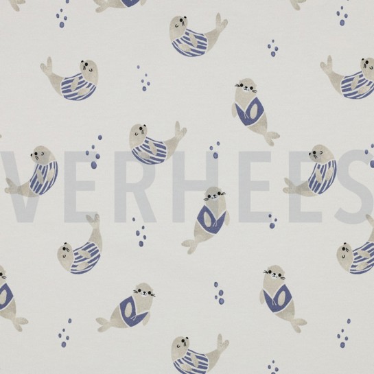 JERSEY GOTS DIGITAAL ZEEHONDEN GEBROKEN WIT #7