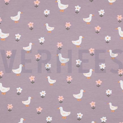 JERSEY GOTS CANARDS ET FLEURS MAUVE (hover)