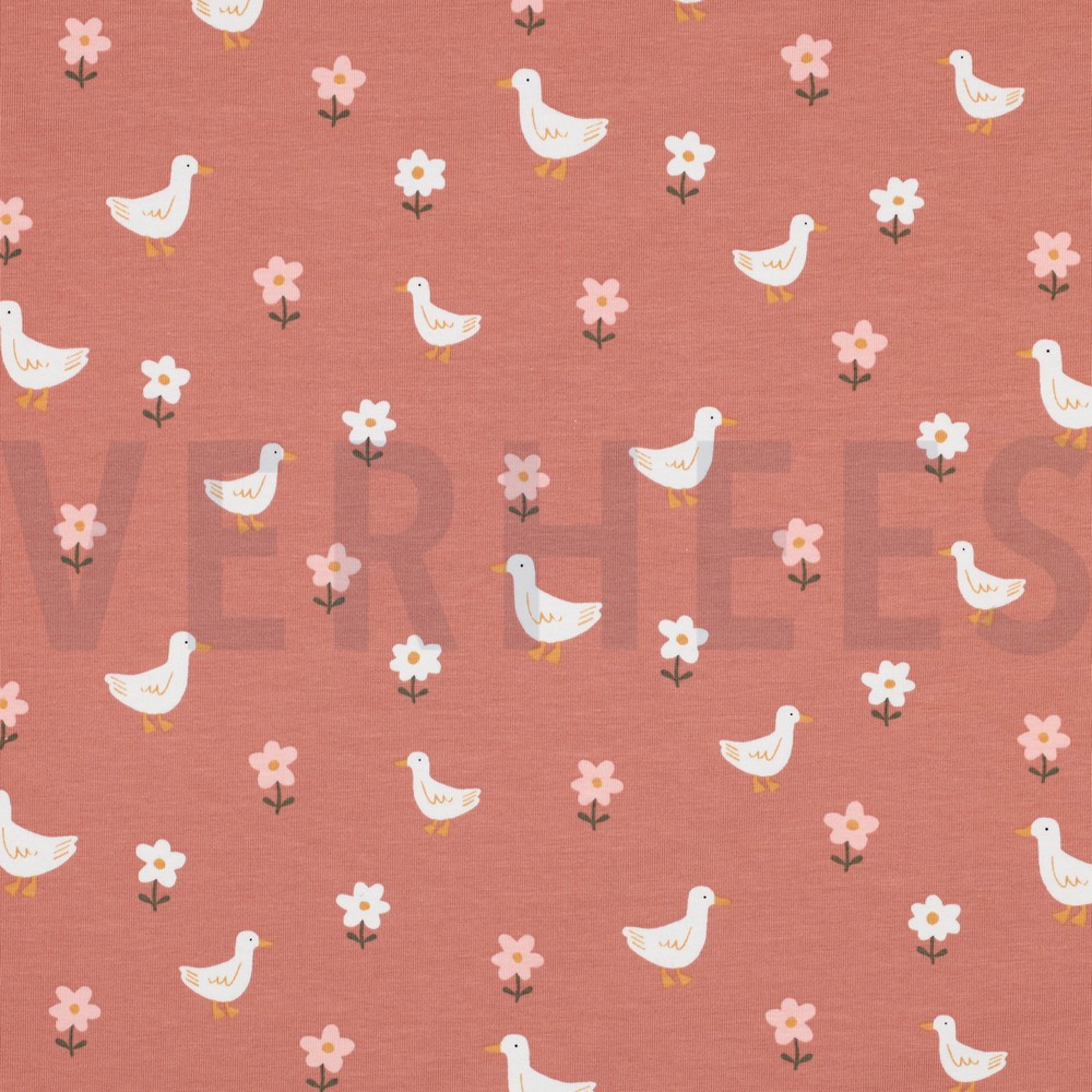 JERSEY GOTS ENTEN UND BLUMEN ROSA