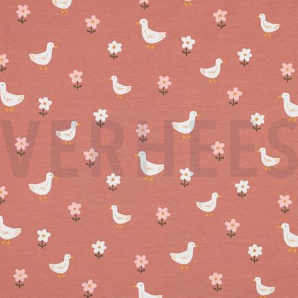 JERSEY GOTS CANARDS ET FLEURS ROSE (hover)