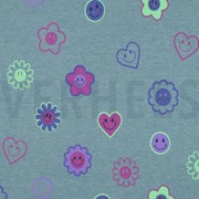 JERSEY MELANGE GLITTER SMILEYS ROOKBLAUW (thumbnail)