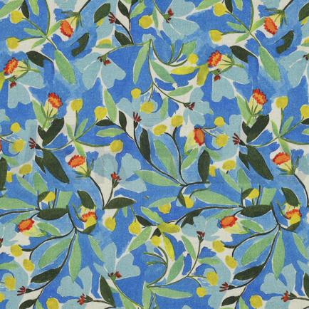 LIN VISCOSE CRÊPE DIGITAL FLEURS BLEU COBALT (hover)