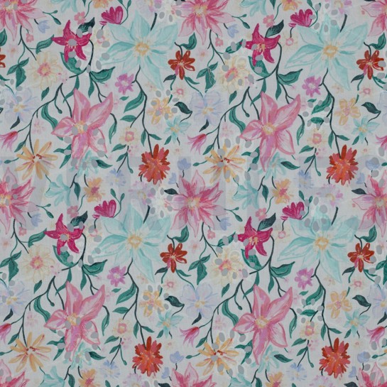 KATOEN EMBROIDERY DIGITAAL BLOEMEN WIT #7