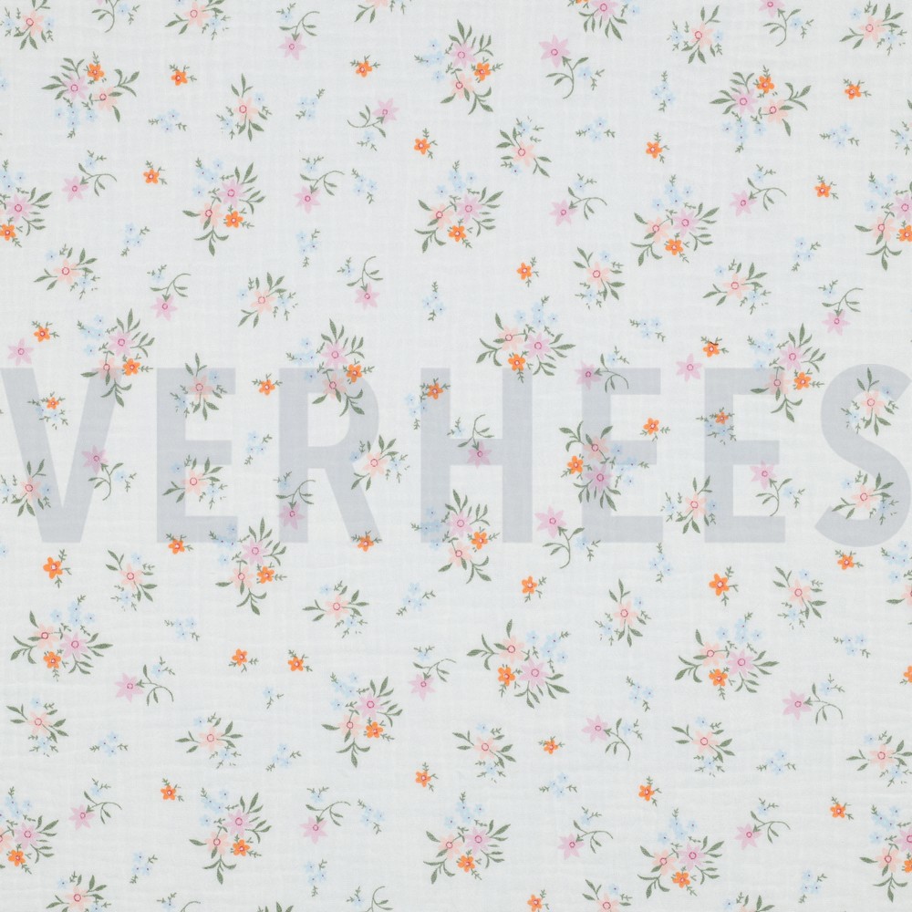 DOUBLE GAZE DE COTON GOTS FLEURS BLANC