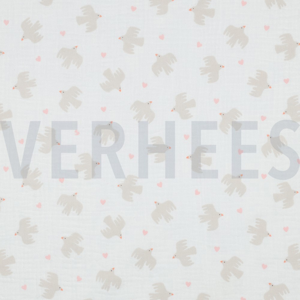 DOUBLE GAUZE GOTS BIRDS WHITE