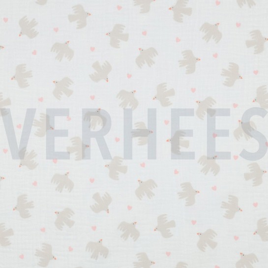 DOUBLE GAUZE GOTS BIRDS WHITE #7