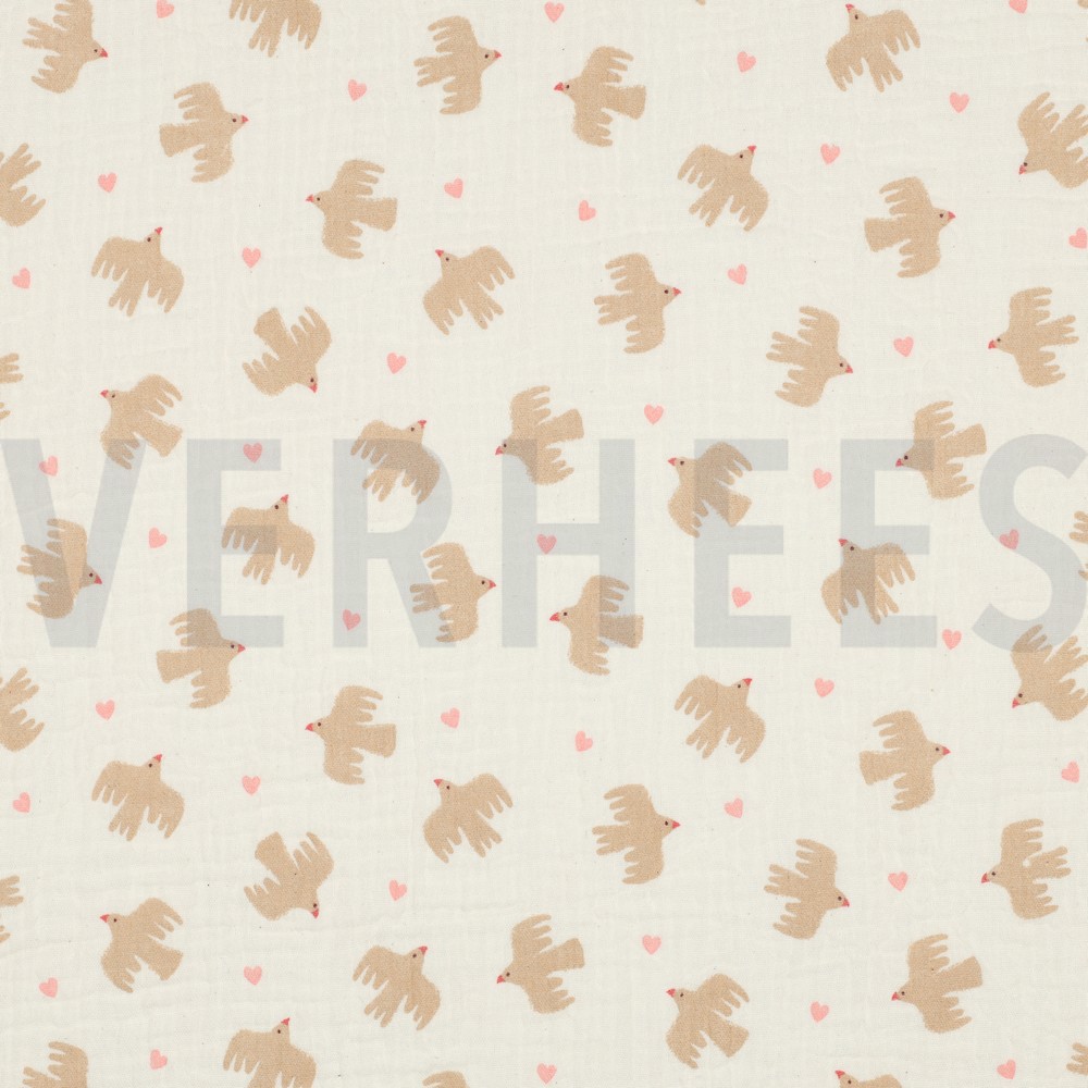 DOUBLE GAZE DE COTON GOTS OISEAUX NATUREL