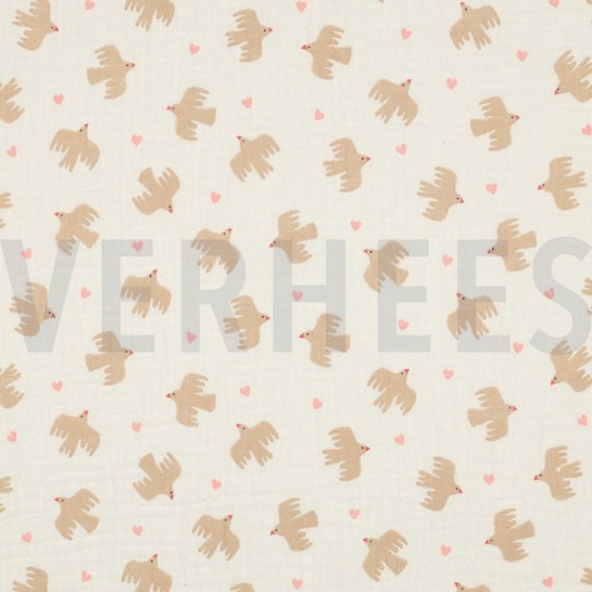 DOUBLE GAUZE GOTS BIRDS NATURAL #7