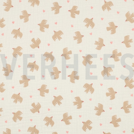 DOUBLE GAUZE GOTS BIRDS NATURAL (hover)