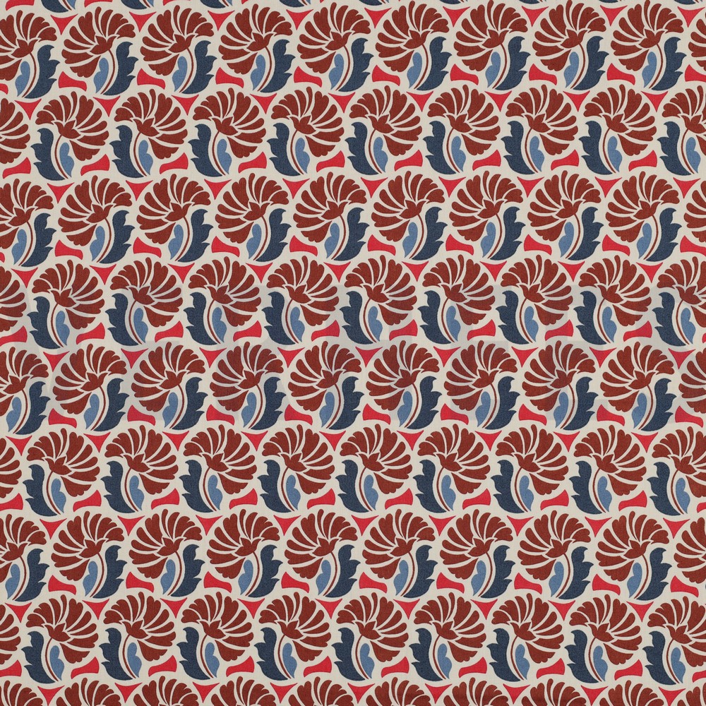 POPELINE DE COTON FLEURS JEAN BLEU