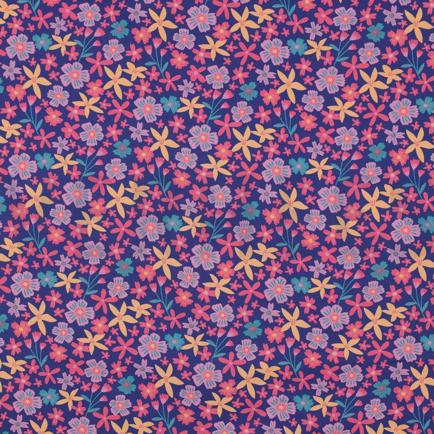 POPELINE DE COTON TISSAGE FIN FLEURS ET LICORNES BLEU COBALT (hover)