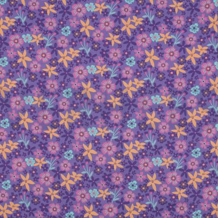 POPELINE DE COTON TISSAGE FIN FLEURS ET LICORNES LAVANDE (hover)