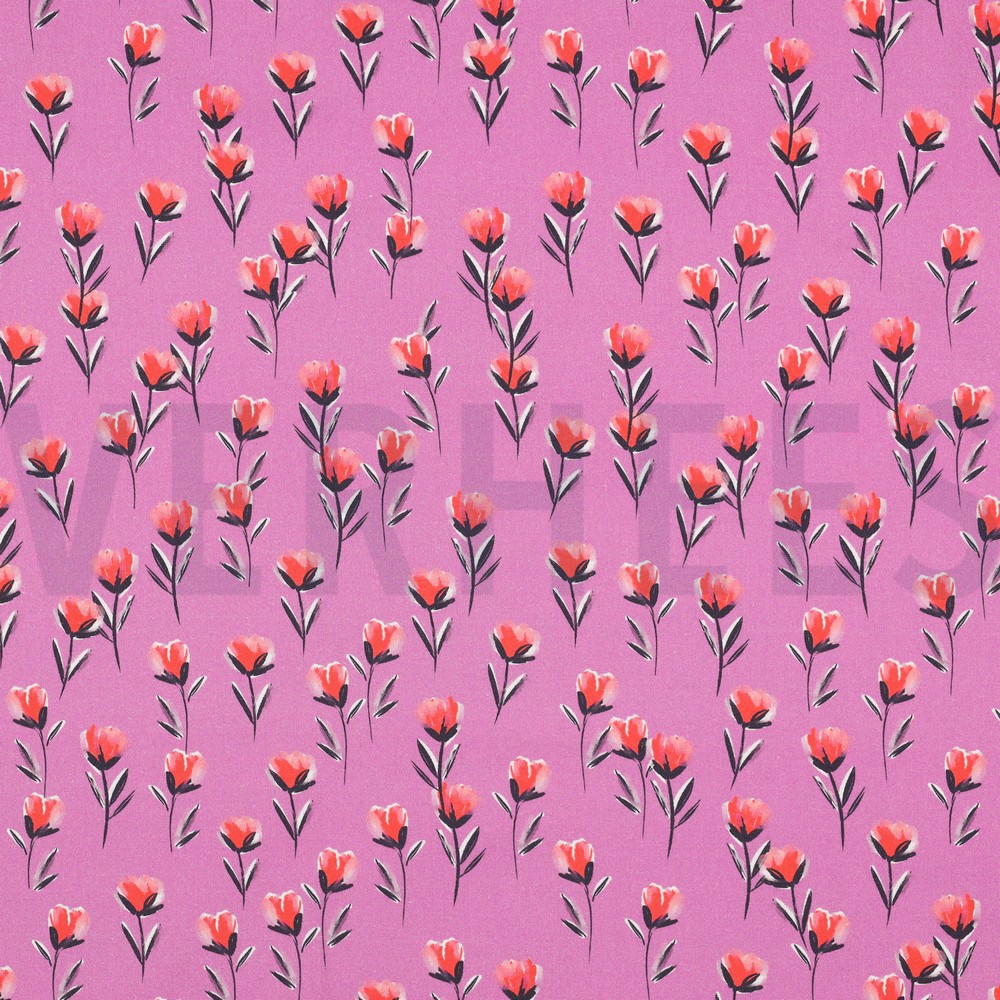 POPELINE DE COTON DIGITAL FLEURS FUCHSIA