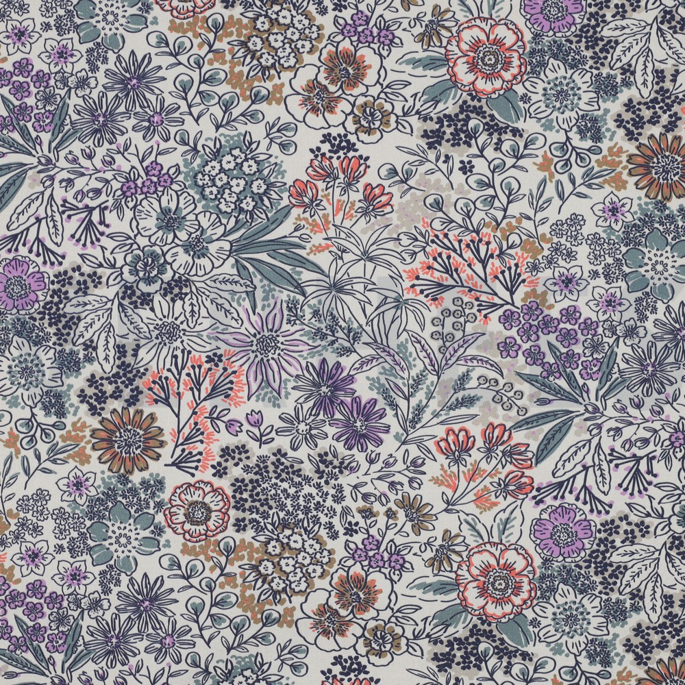 FINE POPLIN DIGITAL FLOWERS OFFWHITE