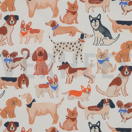 BAUMWOLLE POPELINE DIGITAL HUNDE GEBROCHEN WEISS (hover)