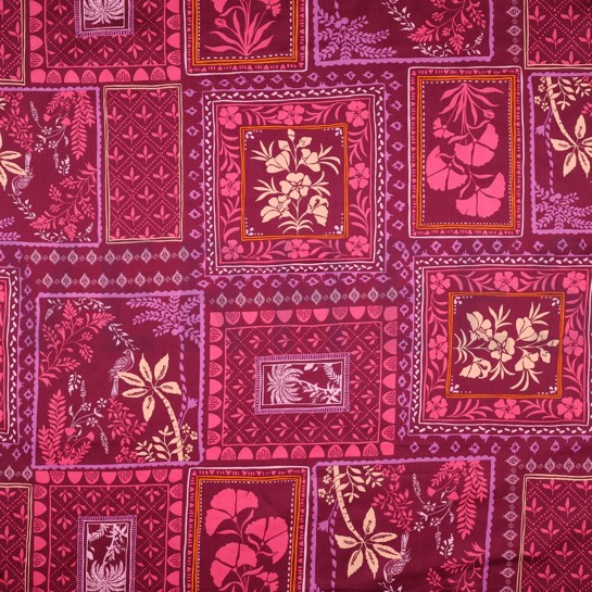 KATOEN SATIJN PATCHWORK BLOEMEN FUCHSIA #7