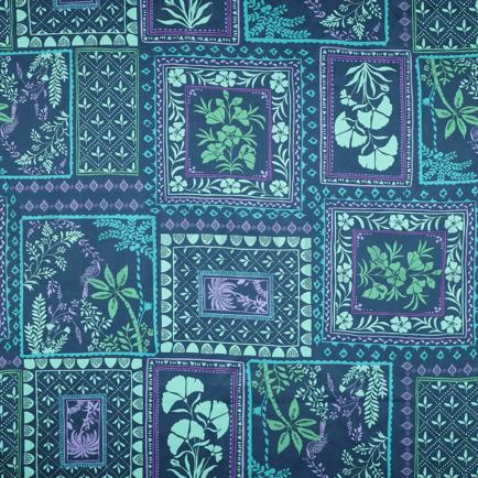 COTTON SATIN PATCHWORK FLOWERS PETROL (hover)