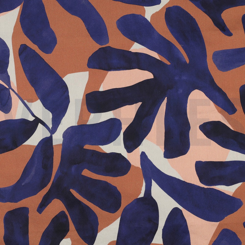 KATOEN SATIJN DIGITAAL BLADEREN BLAUW