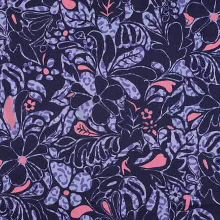 KATOEN SATIJN BLOEMEN MARINEBLAUW (hover)