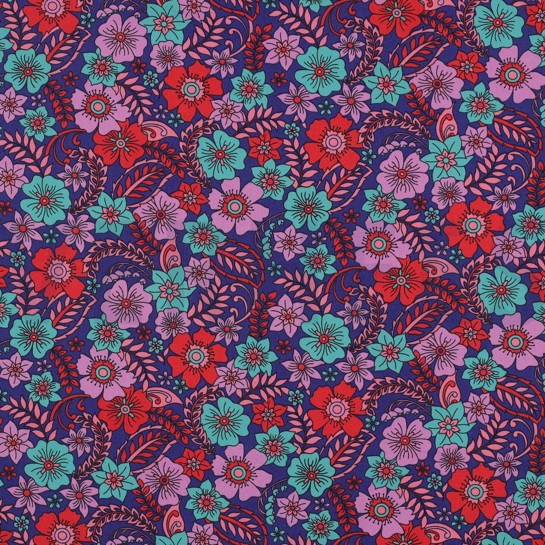 FINE POPLIN FLOWERS NAVY #7