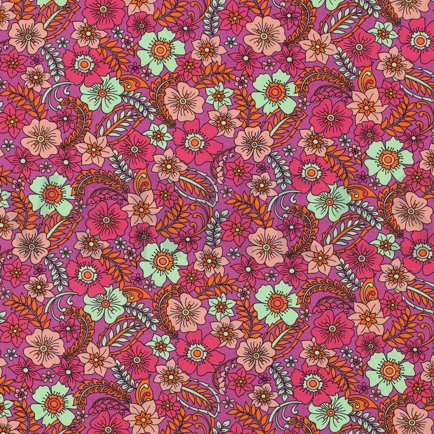 POPELINE DE COTON FLEURS FUCHSIA (hover)