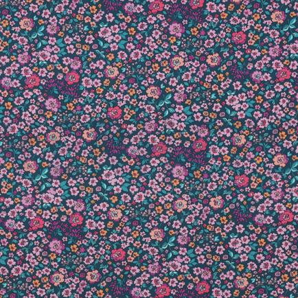 FINE POPLIN DIGITAL FLOWERS DARK PETROL (hover)