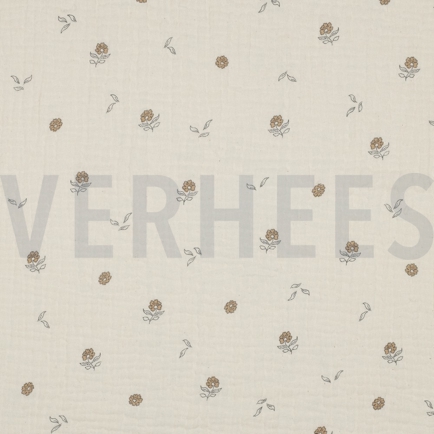 DOUBLE GAZE DE COTON GOTS NATUREL FLEURS NATUREL (hover)