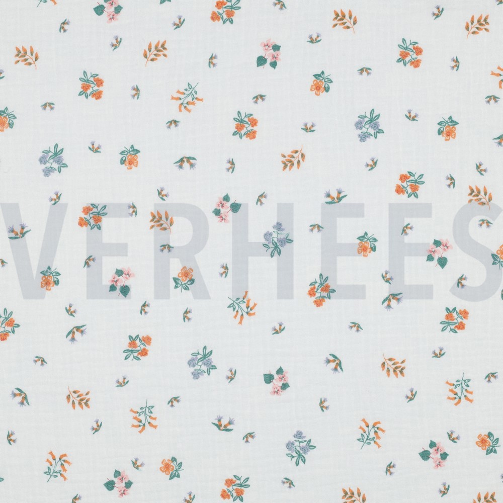 DOUBLE GAZE DE COTON FLEURS BLANC