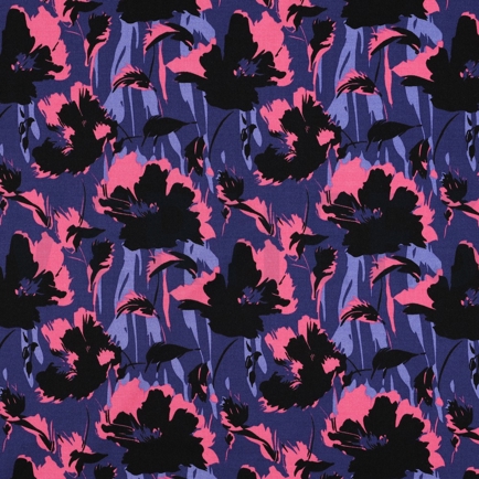 VISCOSE ROSELLA STRETCH FLOWERS NAVY (hover)