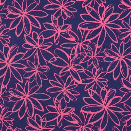 VISCOSE ROSELLA STRETCH BLOEMEN MARINEBLAUW (hover)