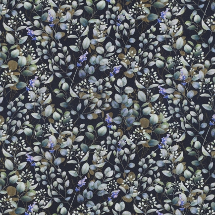 VISCOSE POPELINE STRETCH DIGITAL FEUILLES BLEU MARINE (hover)