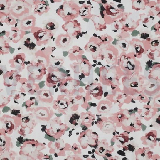 VISCOSE POPLIN STRETCH DIGITAAL BLOEMEN WIT #7