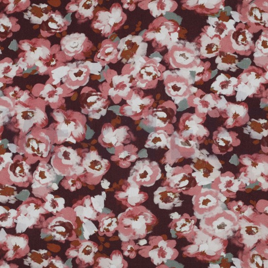 VISCOSE POPLIN STRETCH DIGITAL FLOWERS BURGUNDY #7