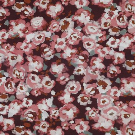 VISCOSE POPELINE STRETCH DIGITAL FLEURS BORDEAUX (hover)