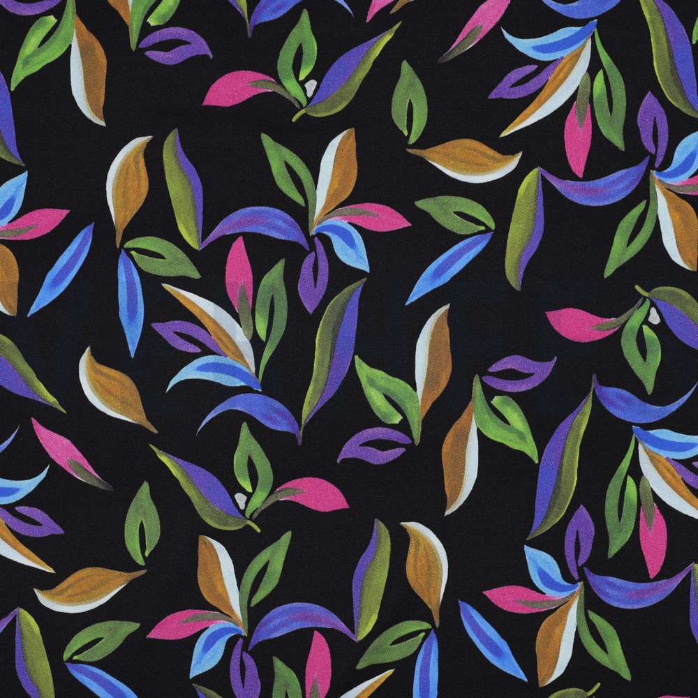 VISCOSE ROSELLA STRETCH DIGITAL LEAVES BLACK