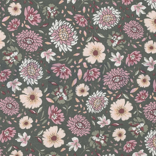 LIN VISCOSE LAVÉ FLEURS VERT ALGUE #7