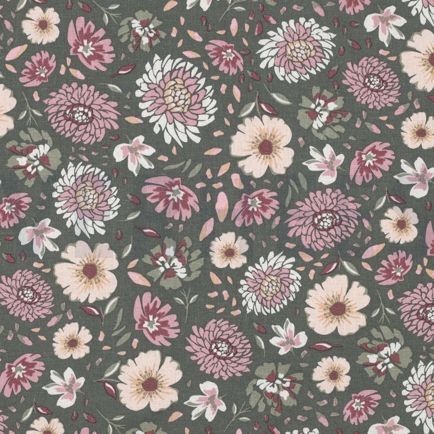 LINNEN VISCOSE GEWASSEN BLOEMEN ZEEWIERGROEN (hover)