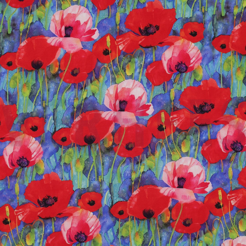 VISCOSE RADIANCE DIGITAL POPPIES COBALT