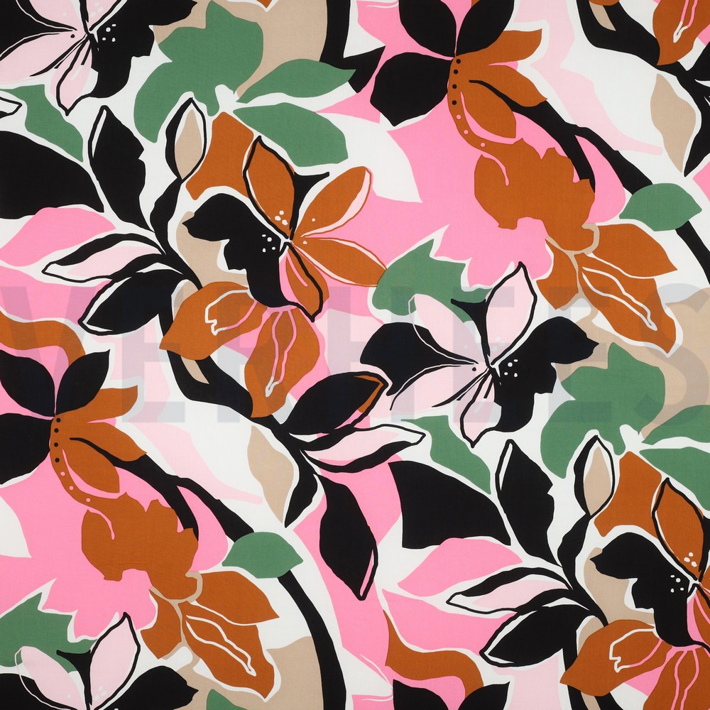 LENZING™ ECOVERO™ FLOWERS PINK / GREEN