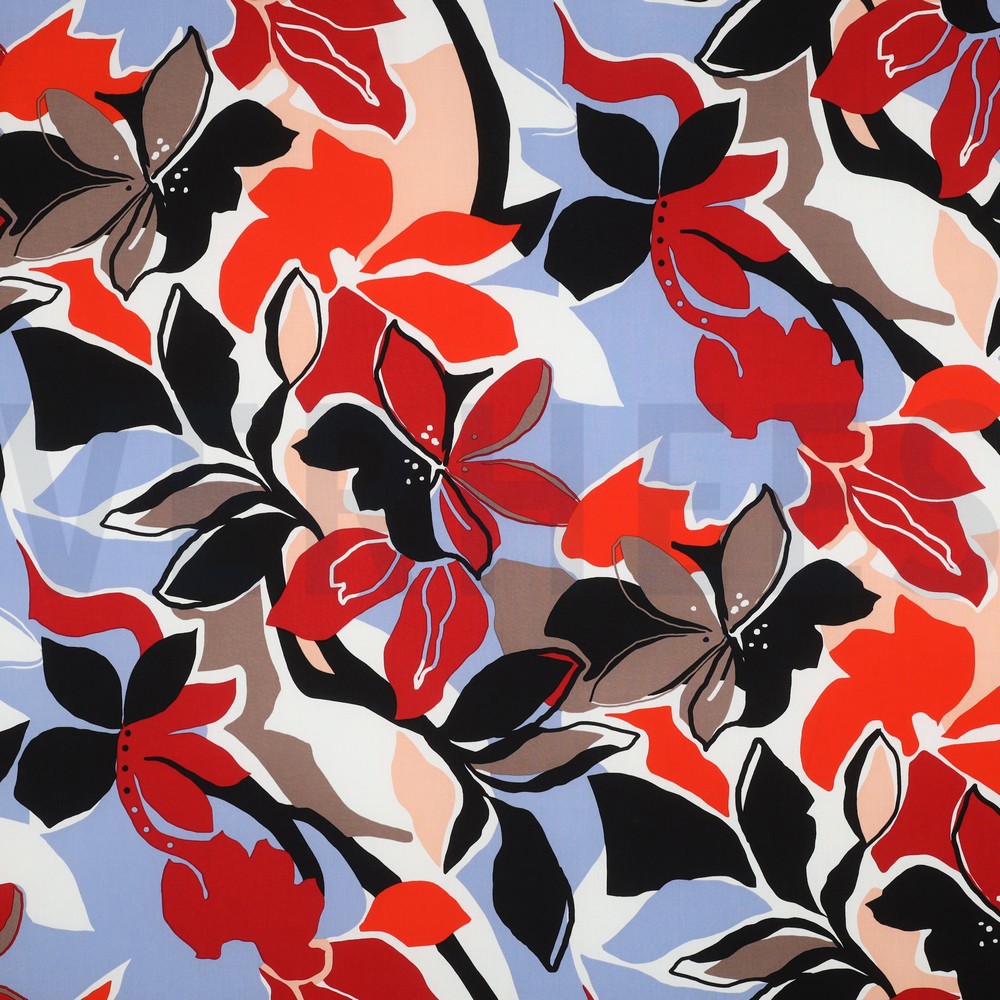 LENZING™ ECOVERO™ FLEURS ORANGE/ROUGE