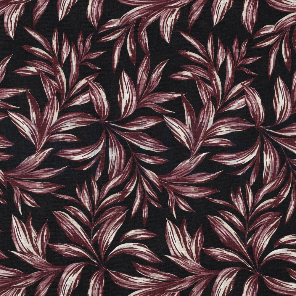 LIN VISCOSE LAVÉ FEUILLES NOIR