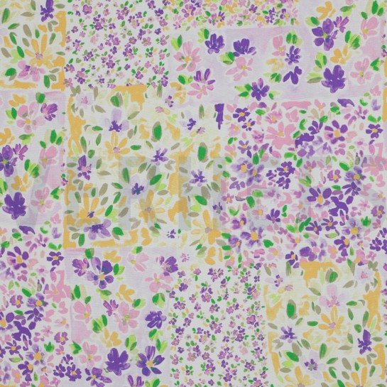 VISCOSE RADIANCE DIGITAL PATCHWORK FLOWERS GRAPE/LEMON #7